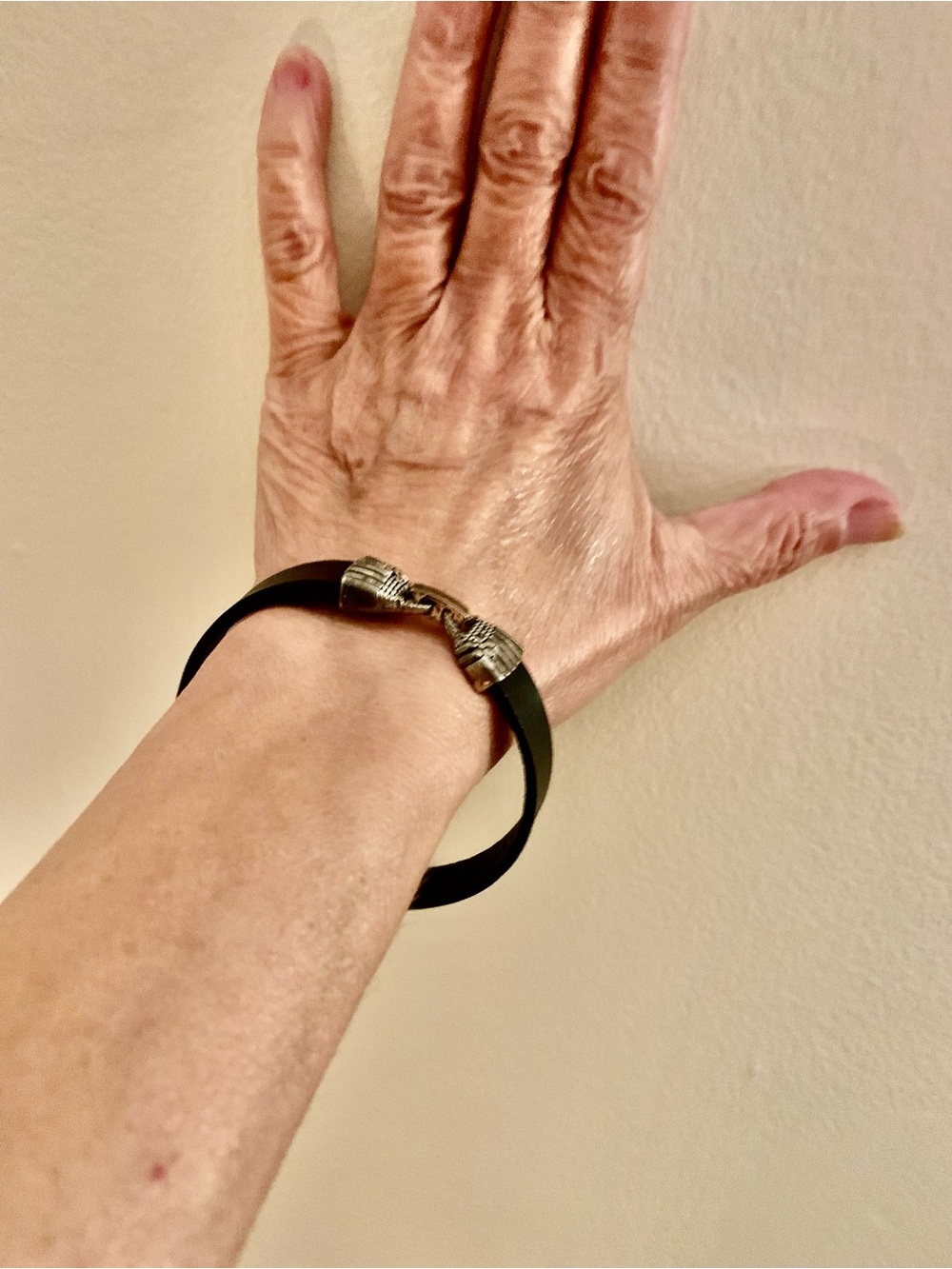 Black Leather Double-Band Bracelet with Silver Clasp